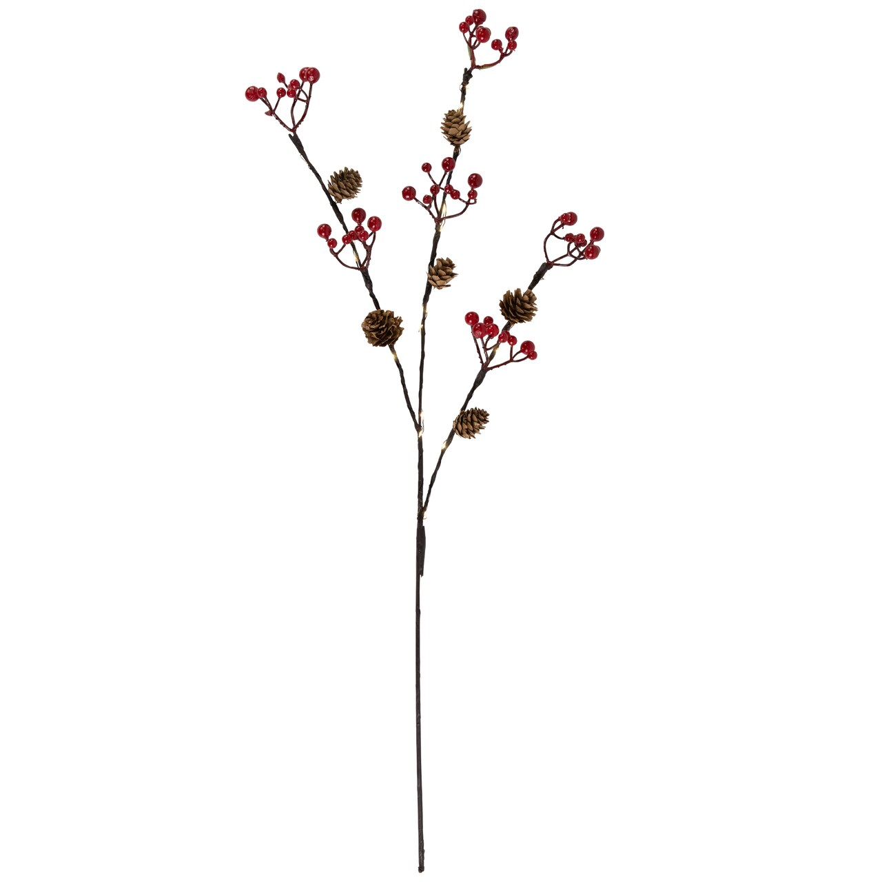 Northlight Lighted Pinecones and Berries Christmas Spray - 29" - Warm White